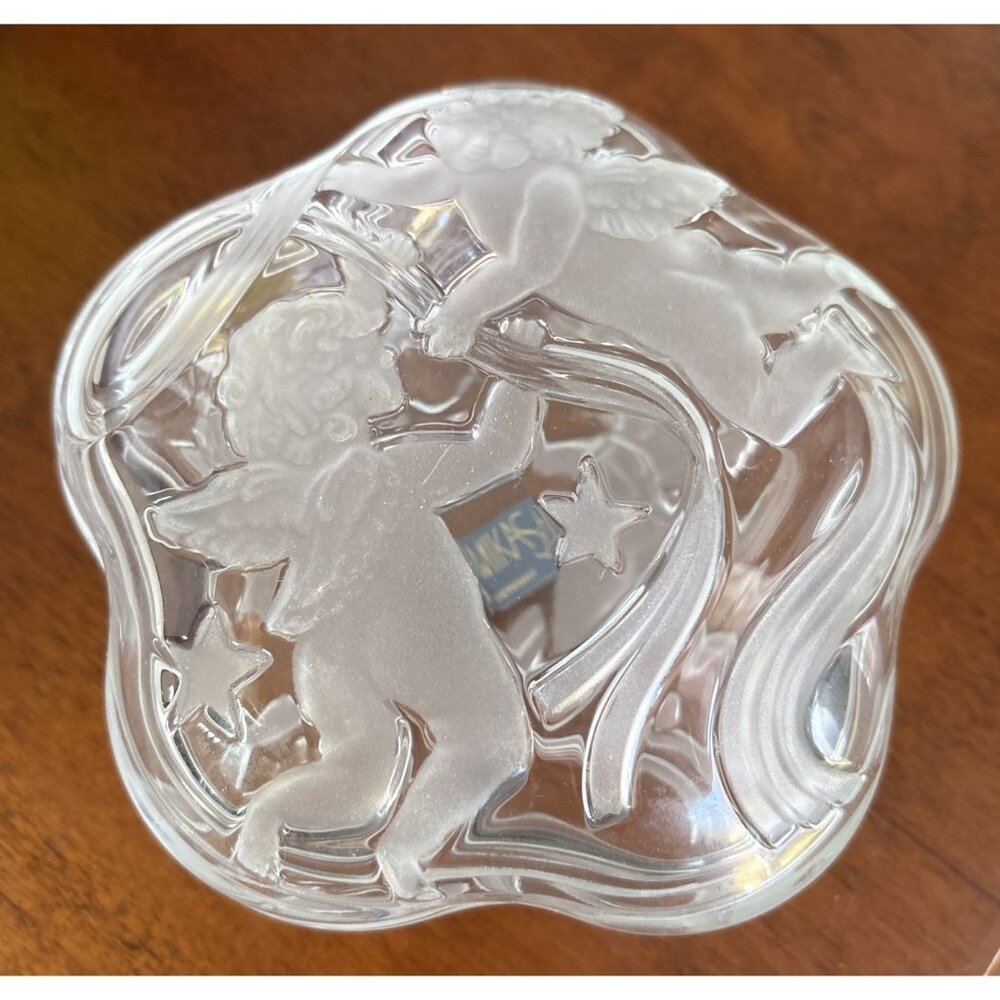 Mikasa Germany Cherub/Angel Clear & Frosted Glass Design Trinket/Jewelry Dish